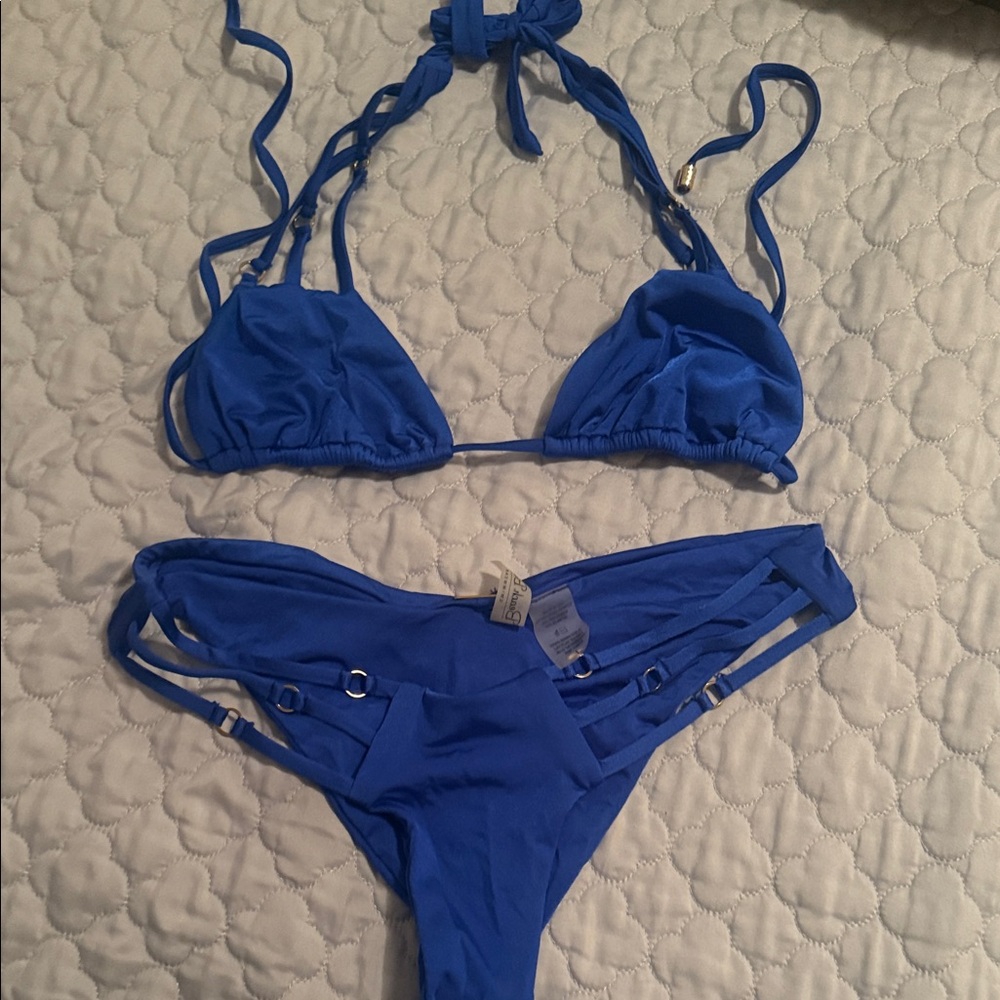 Blue Strappy Bikini Set